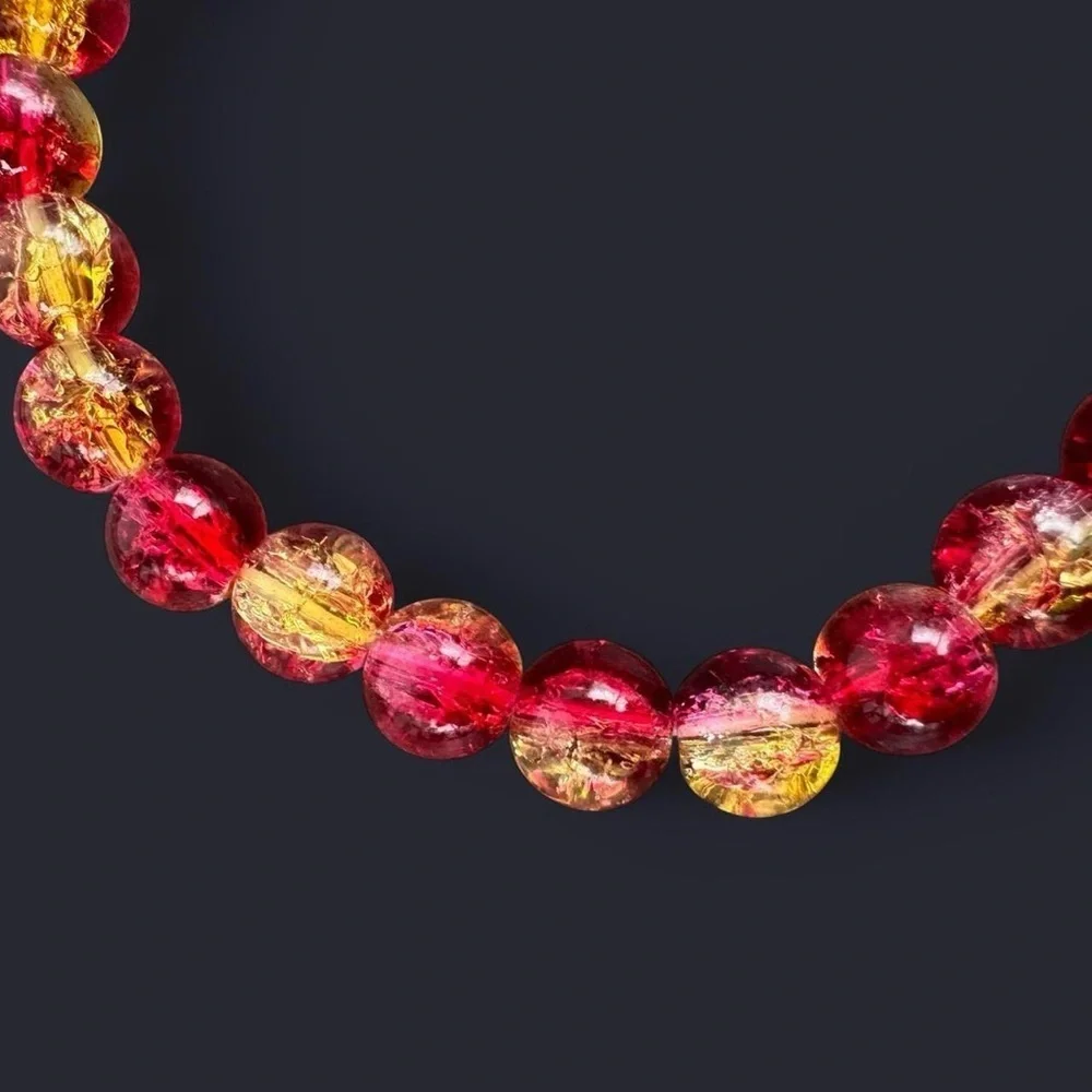 Red Gold Crackle Glass Beads Bracelet